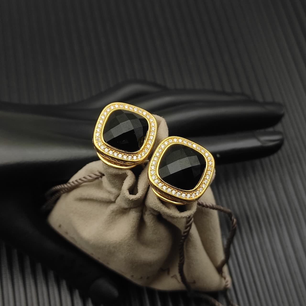 David Yurman Black Onyx & Diamond Cable Collectibles Clip-On Earrings
